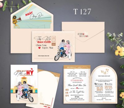 Thiệp cưới màu vàng kem hoài cổ mã TCP-127