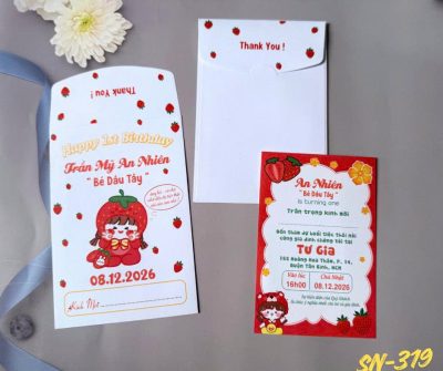 Thiệp sinh nhật, thôi nôi bé gái Đỏ bé dâu SN-319
